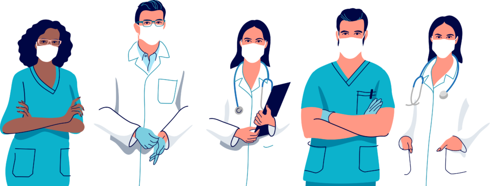An illustration of a group of physicians 