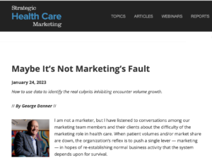 A screen shot of George Danner's article on Strategic Health Care Marketing's website.